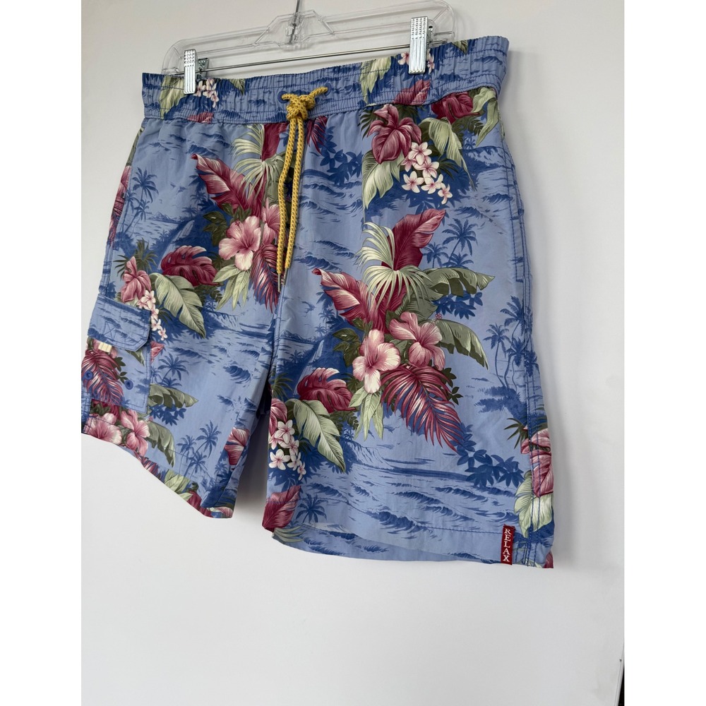 Tommy Bahama Relax Floral Mens Large Swim Trunks Blue Tropical Palm Shorts Beach